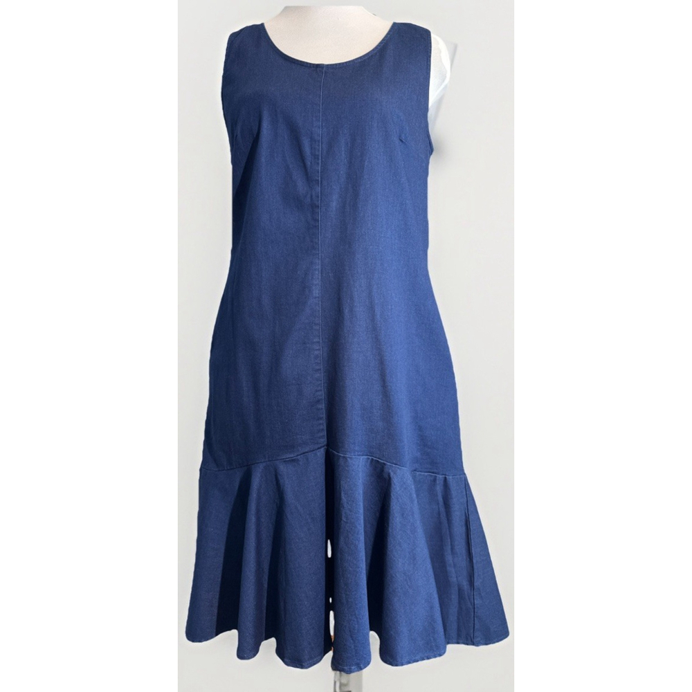 Joan Rivers Regular Length Sleeveless Denim Dress w/ Flounce Hem Size Small